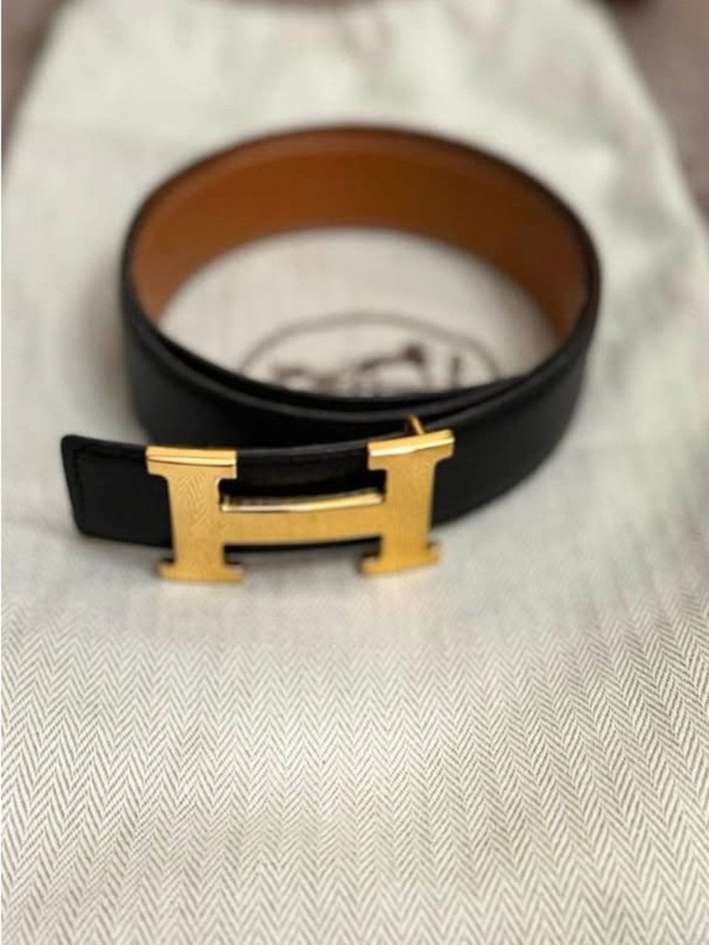 Hermes Black Leather Belt with Gold H Buckle